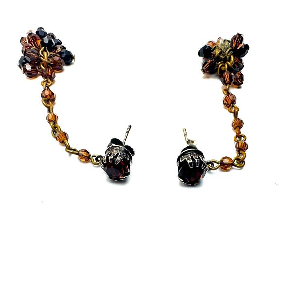 Vintage 1990s Erickson Beamon Amber & Jet Black Crystal Cluster Drop Earrings - Picture 10 of 10